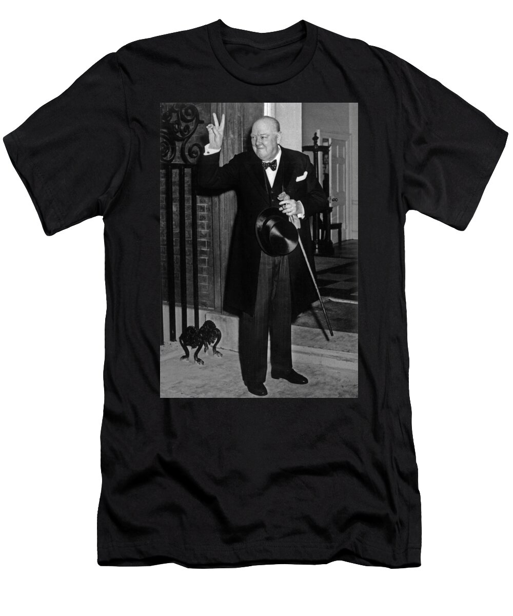 Churchill T-Shirt featuring the photograph Sir Winston Churchill Showing The V Sign by English School