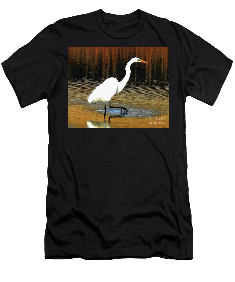 Egret T-Shirt featuring the photograph Slowly I Walk by Scott Cameron
