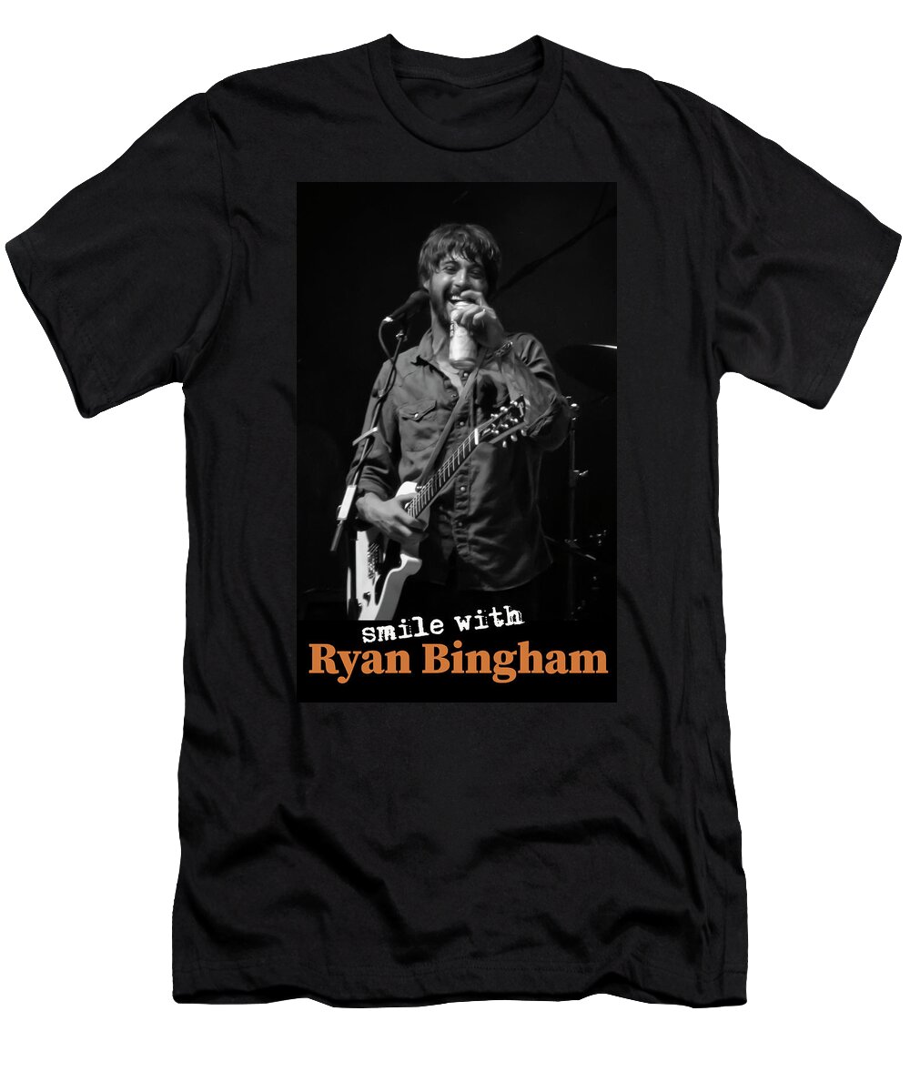 Rock And Roll T-Shirt featuring the photograph Smile with Ryan Bingham BW by Micah Offman