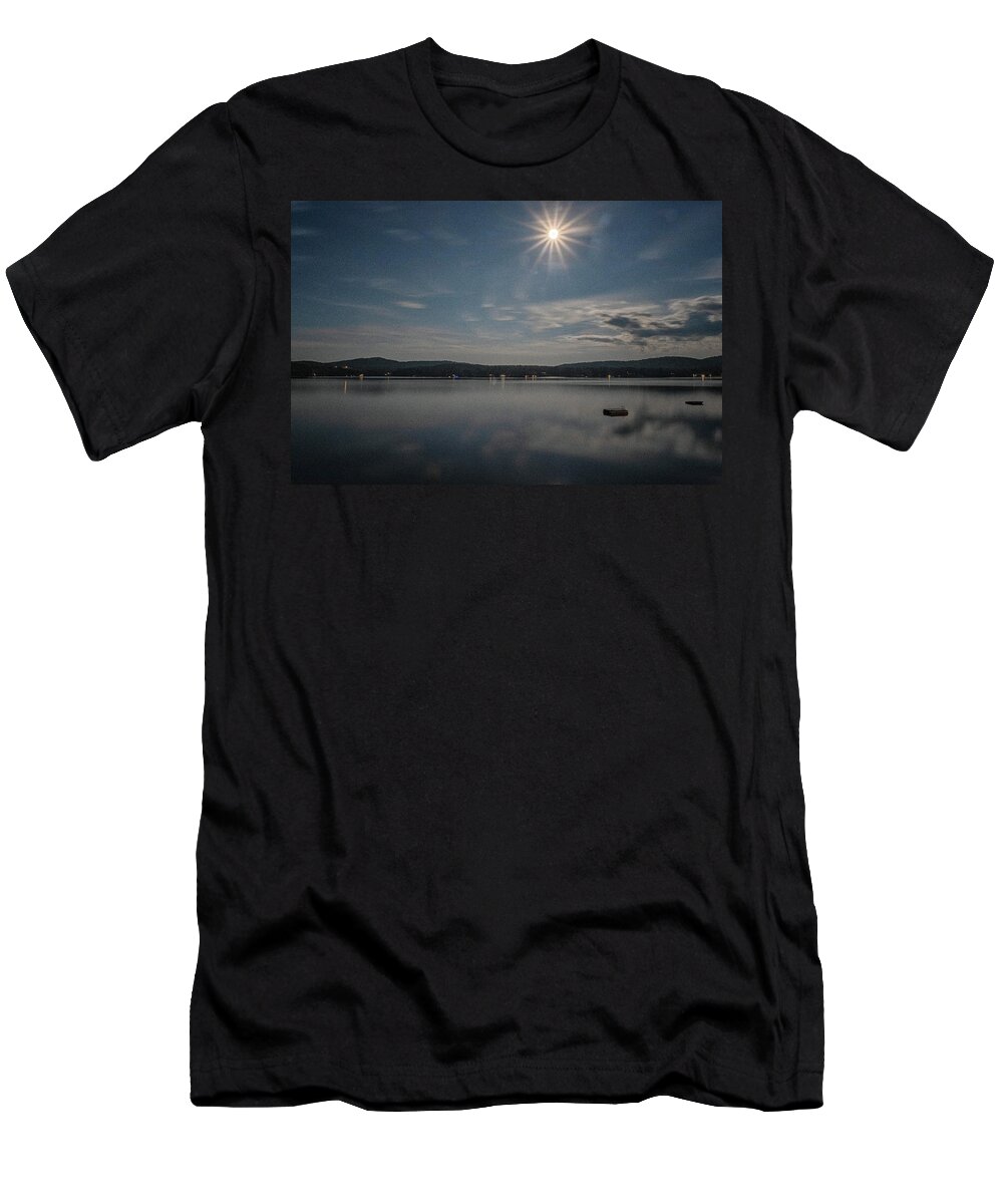 Spofford Lake New Hampshire T-Shirt featuring the photograph Spofford Moon Burst by Tom Singleton