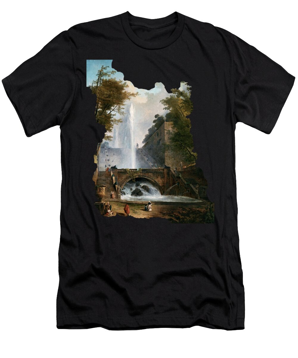 Stair And Fountain T-Shirt featuring the painting Stair and Fountain in the Park of a Roman Villa by Rolando Burbon