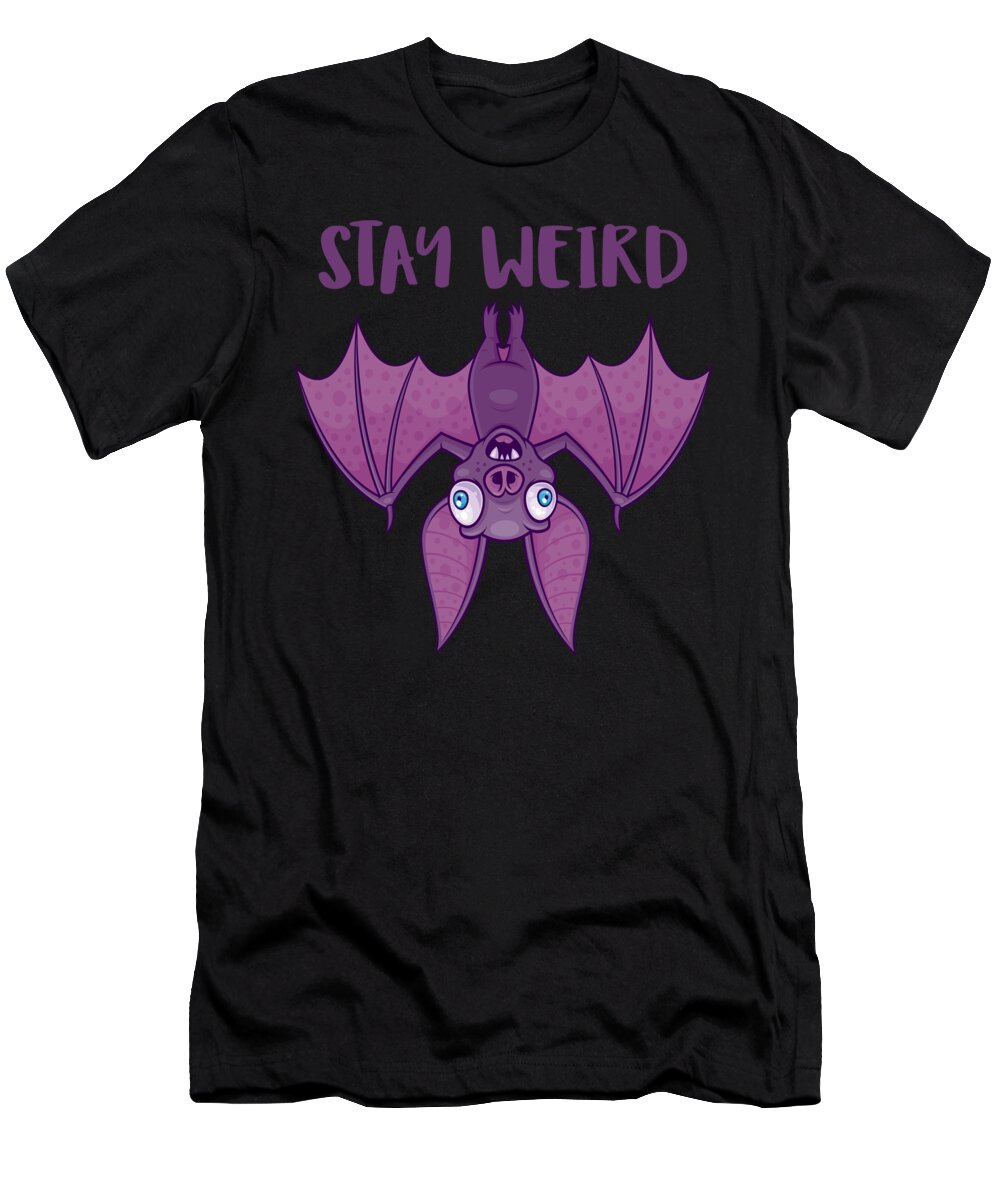 Animal T-Shirt featuring the digital art Stay Weird Cartoon Bat by John Schwegel