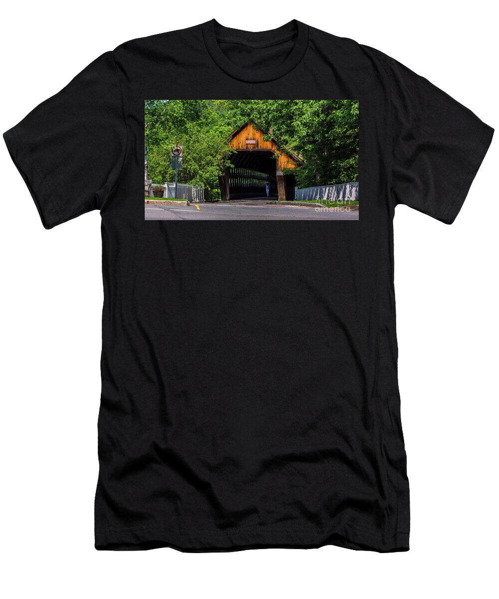 Covered Bridge T-Shirt featuring the photograph Summer at the Middle Bridge by Scenic Vermont Photography