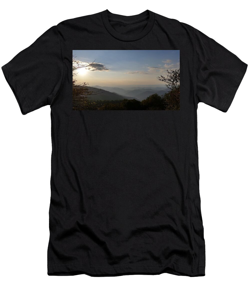 Blue Ridge T-Shirt featuring the photograph Sun setting on Blue Ridge Mountain Overlook by Stacie Siemsen