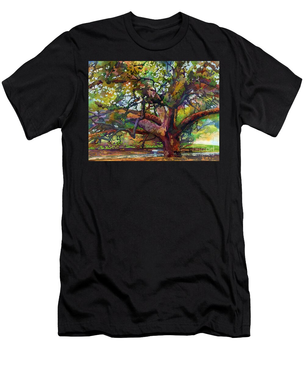 Oak T-Shirt featuring the painting Sunlit Century Tree by Hailey E Herrera