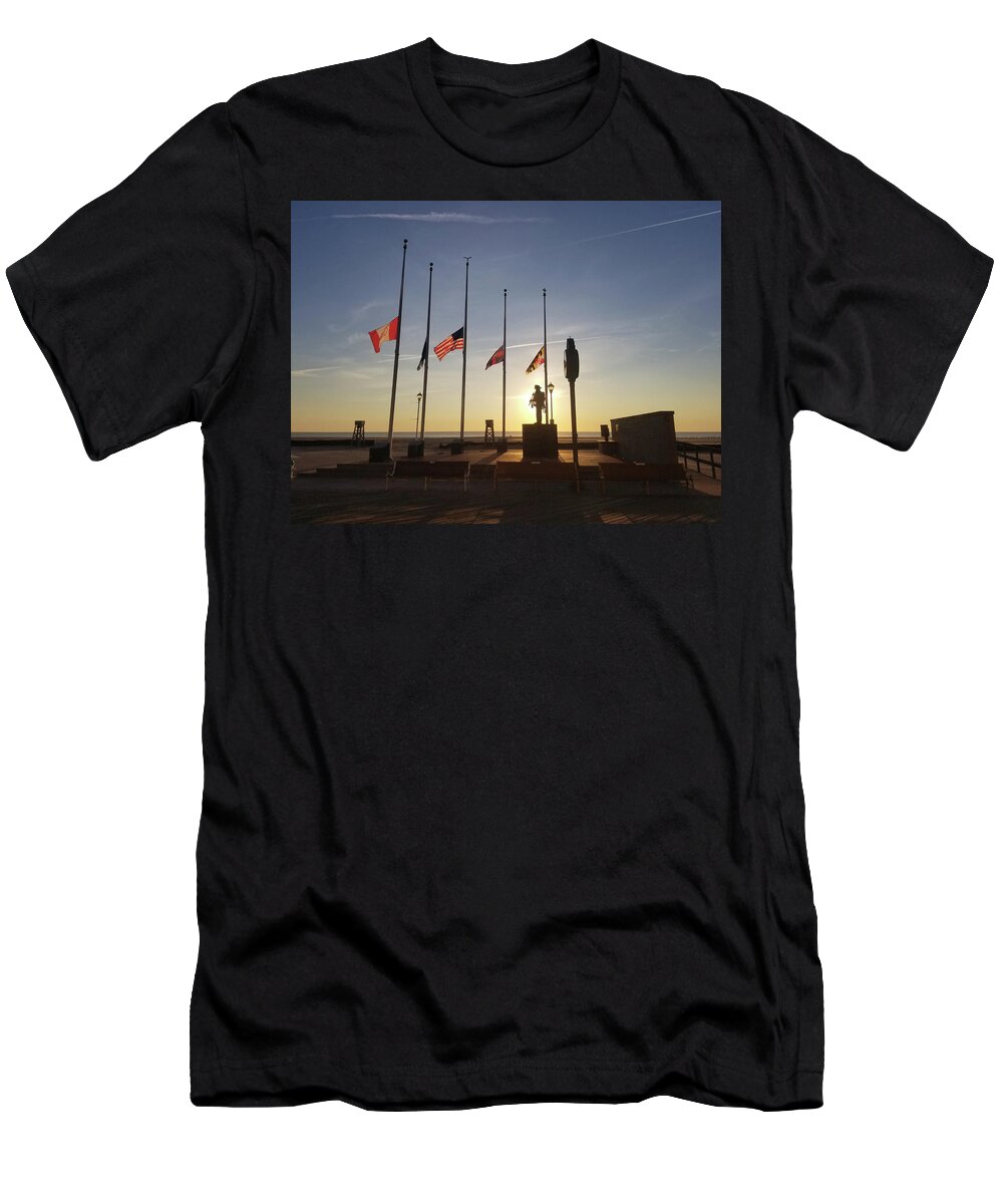 Ocean City T-Shirt featuring the photograph Sunrise at Firefighter Memorial by Robert Banach
