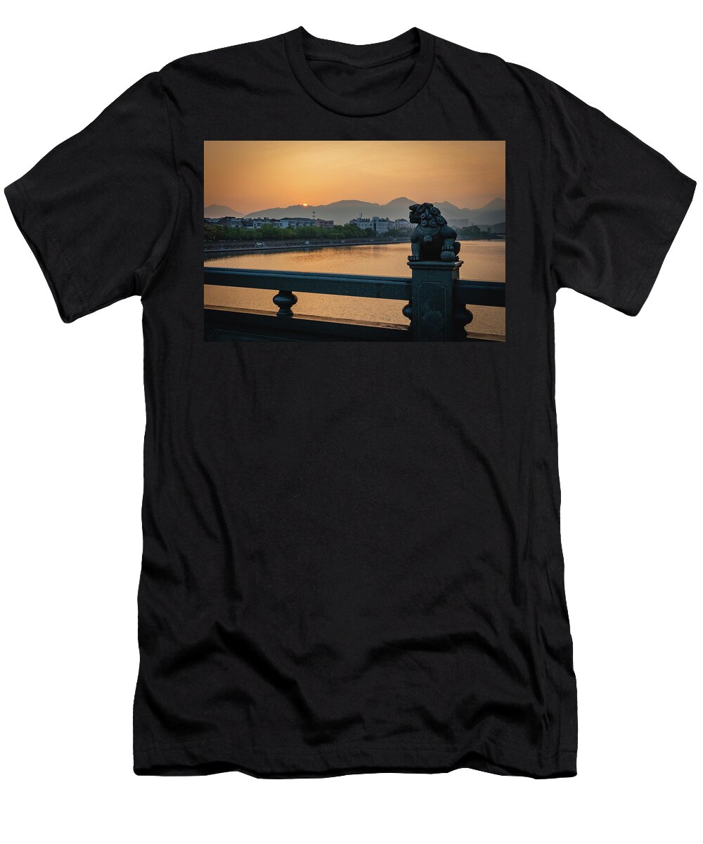 Sunrise T-Shirt featuring the photograph Sunrise in Longquan seen from Gargoyle Bridge by William Dickman