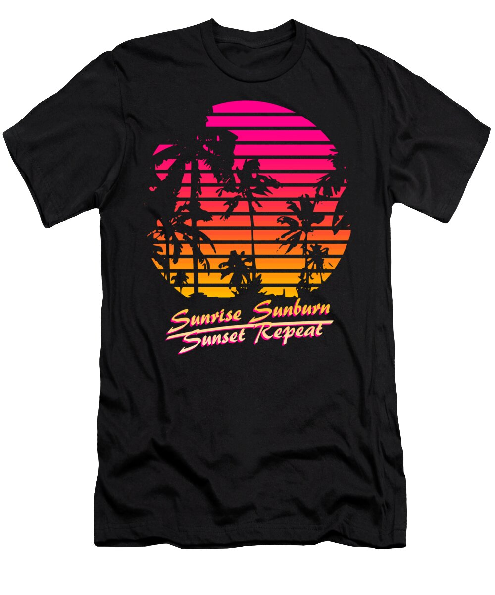 Sunset T-Shirt featuring the digital art Sunrise Sunburn Sunset Repeat by Megan Miller