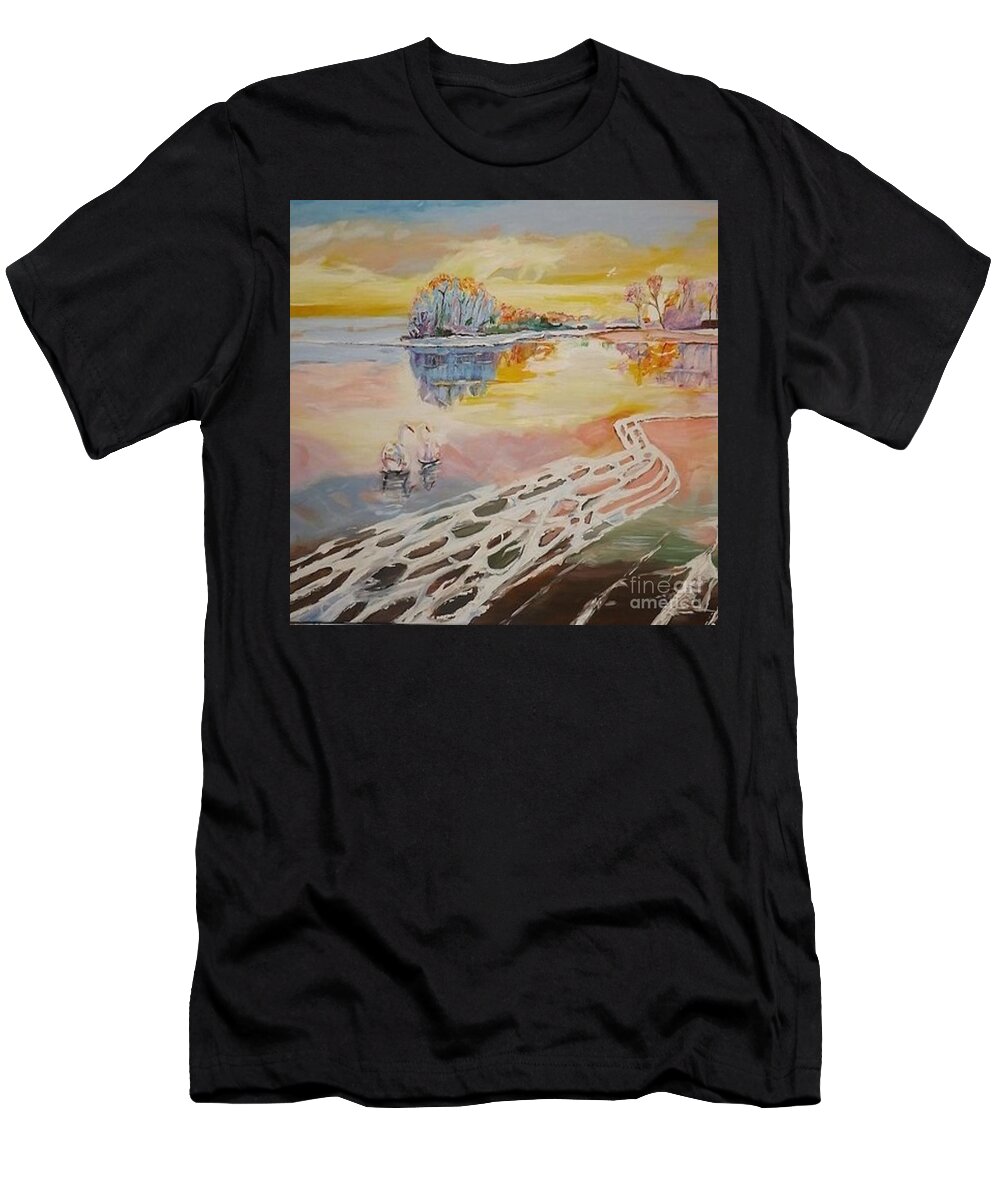 Acrylic T-Shirt featuring the painting Swan Lake by Denise Morgan