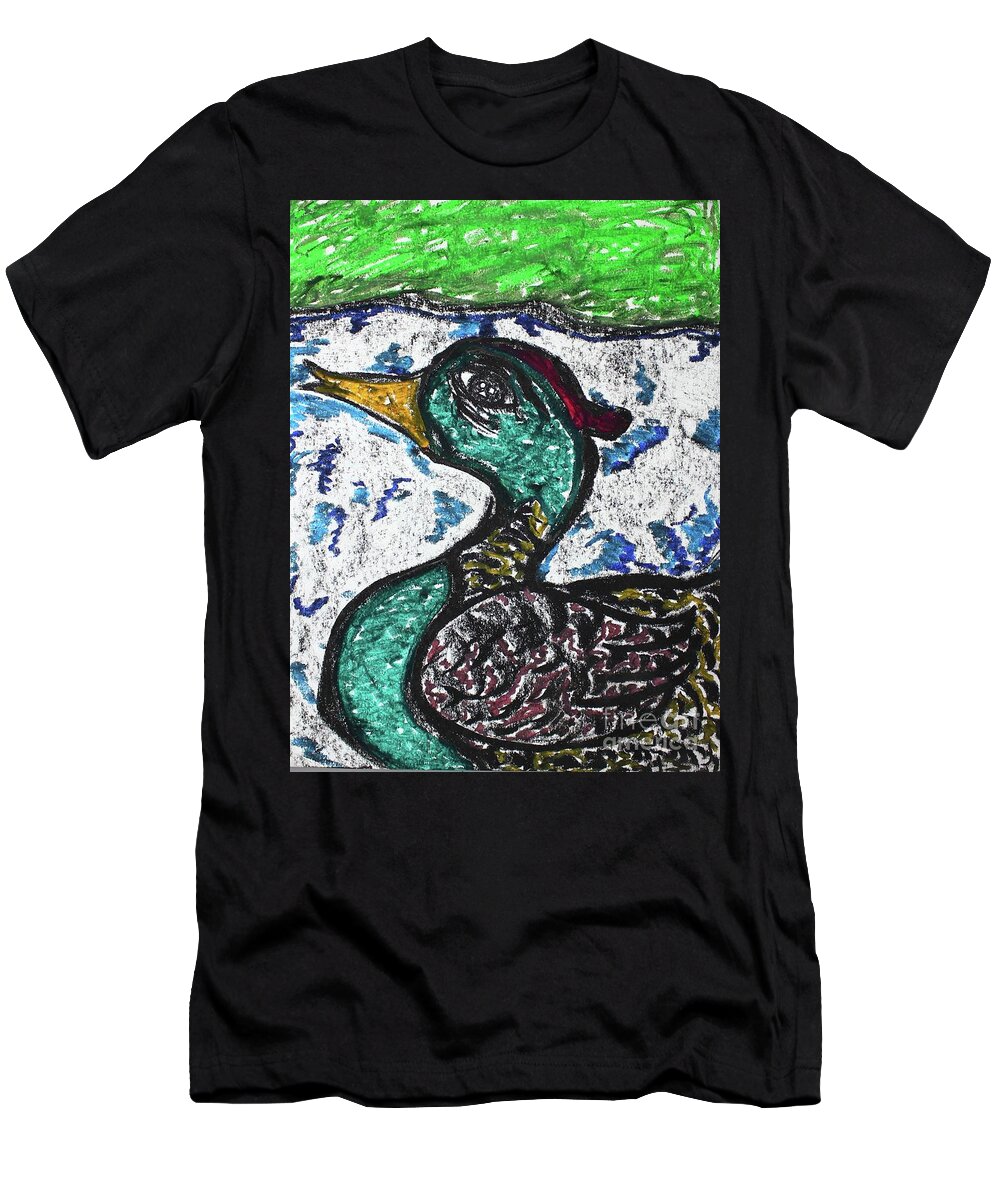 Charcoal T-Shirt featuring the pastel Swimming Duck by Odalo Wasikhongo