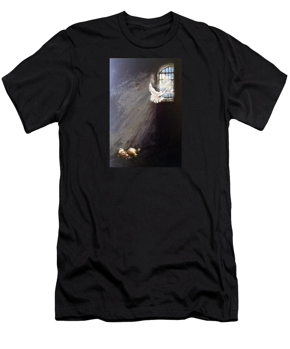 Conceptual T-Shirt featuring the painting Brave by Mary Palmer