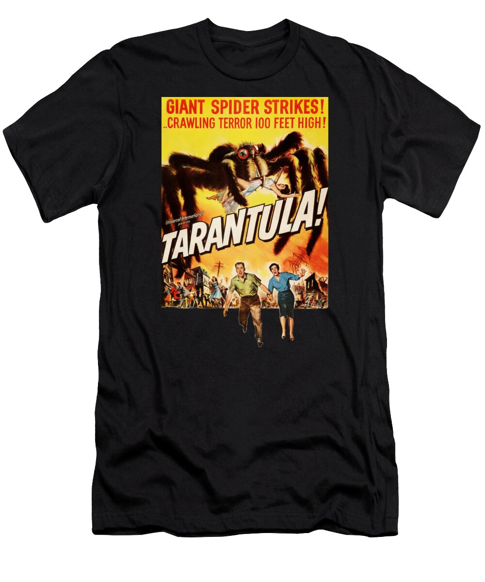 Spider T-Shirt featuring the digital art Tarantula Movie Poster by Megan Miller
