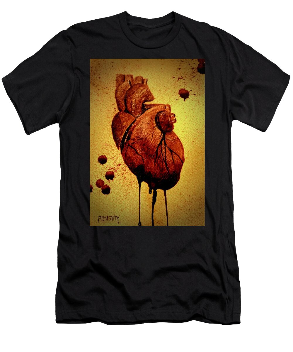 Ryanalmighty T-Shirt featuring the painting Tell Tale Heart by Ryan Almighty
