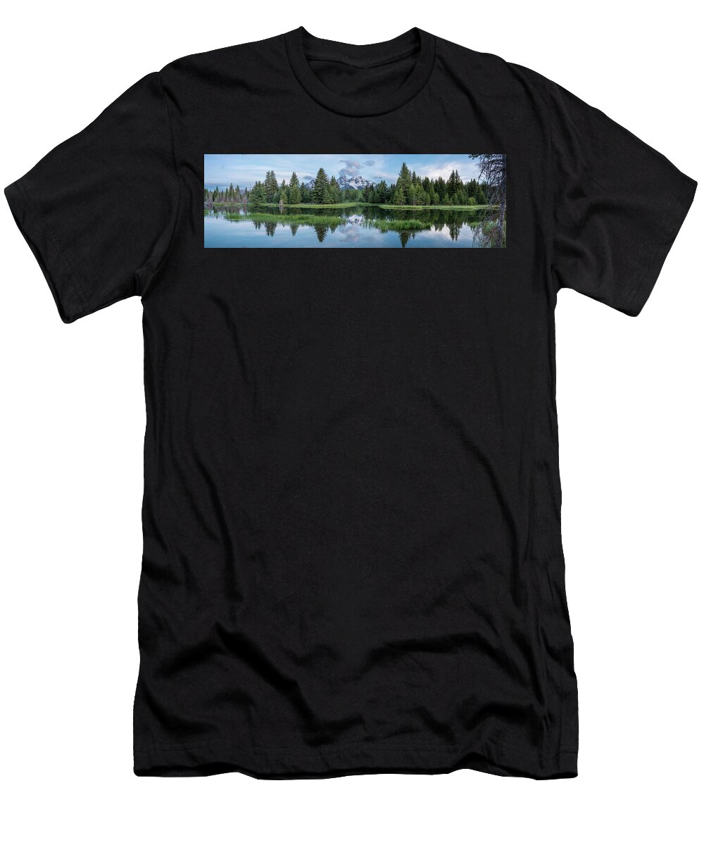 Grand Tetons T-Shirt featuring the photograph Tetons from Schwabacher Landing by Dave Wilson