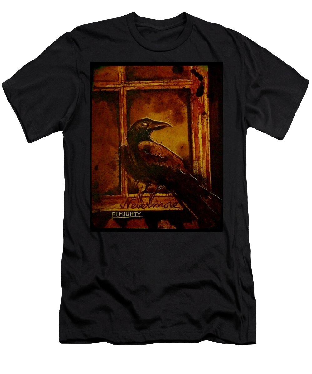 Ryanalmighty T-Shirt featuring the painting Th Raven - Nevermore by Ryan Almighty