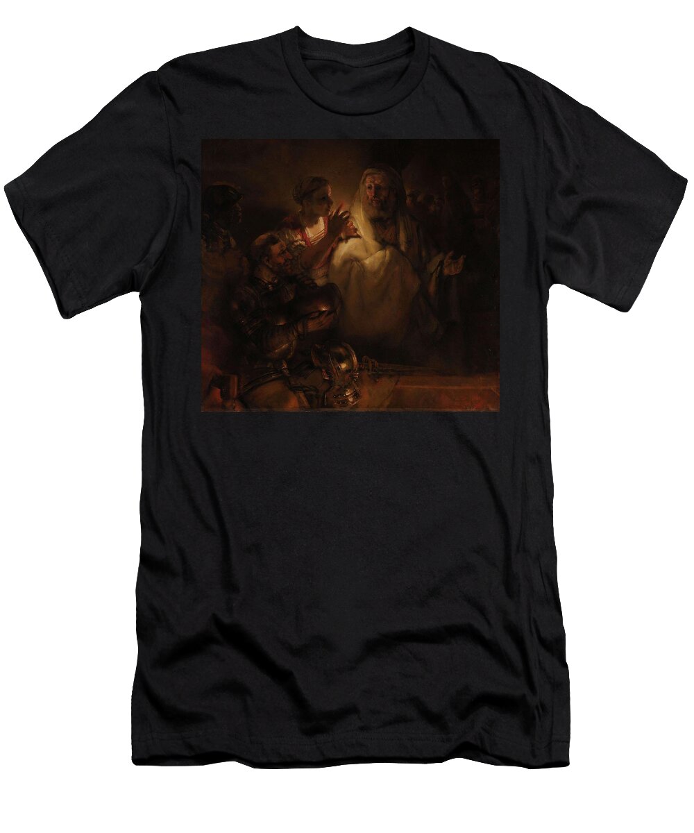 Canvas T-Shirt featuring the painting The Denial of St Peter. by Rembrandt van Rijn -mentioned on object-