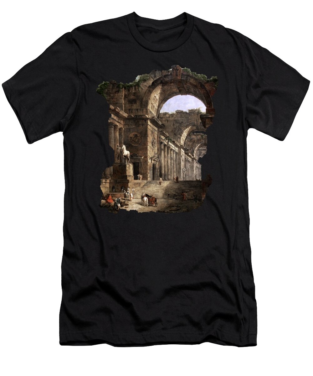 The Fountain T-Shirt featuring the painting The Fountains by Hubert Robert by Rolando Burbon