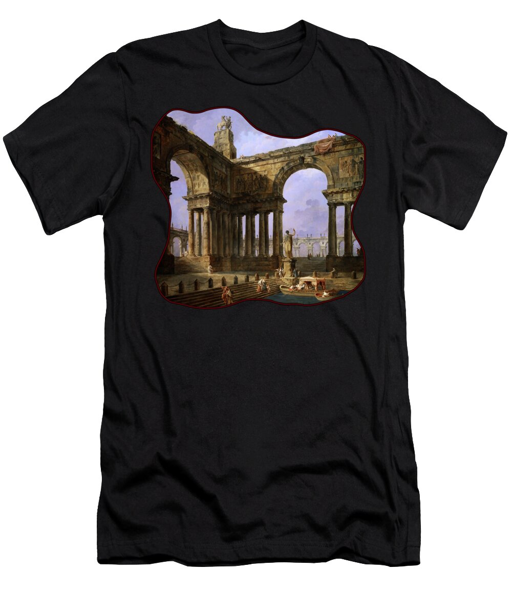 The Landing Place T-Shirt featuring the painting The Landing Place by Hubert Robert by Rolando Burbon