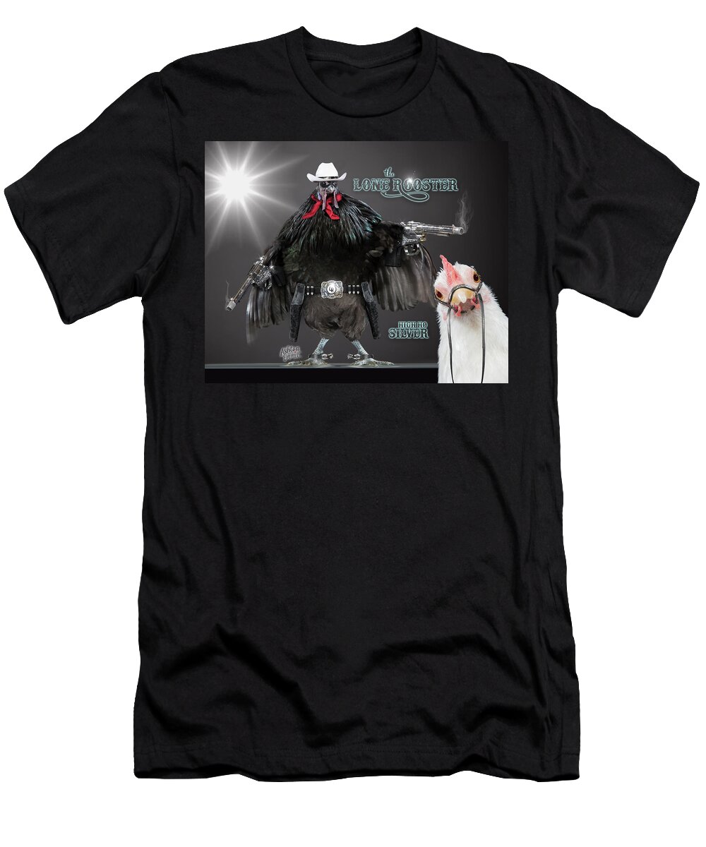 Rooster T-Shirt featuring the photograph The Lone Rooster w/ Silver by Dorothy Roberts-Johnston