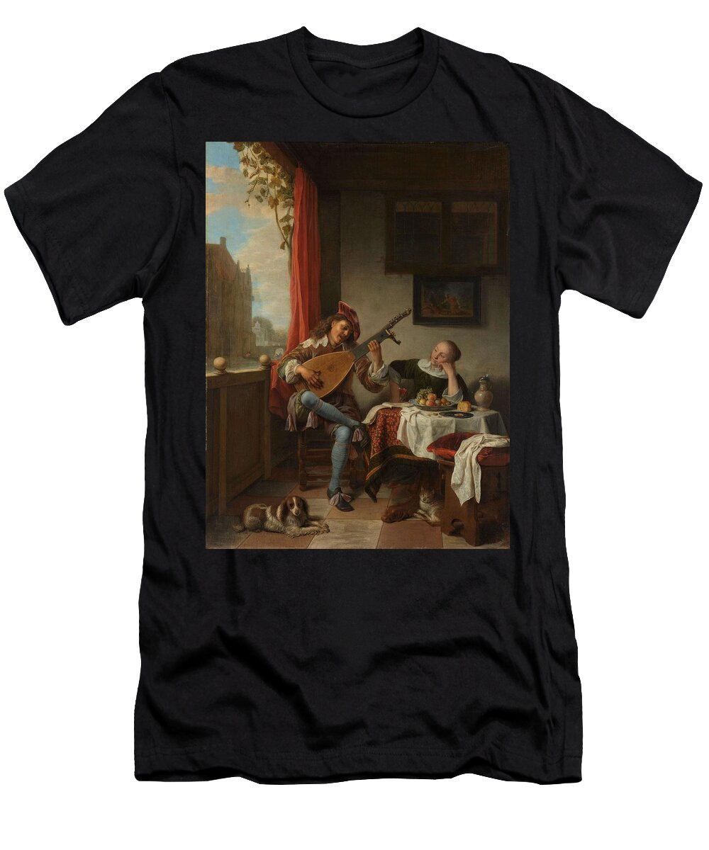 Hendrick Martensz. Sorgh T-Shirt featuring the painting The Lutenist. Lute Player. by Hendrick Martensz Sorgh
