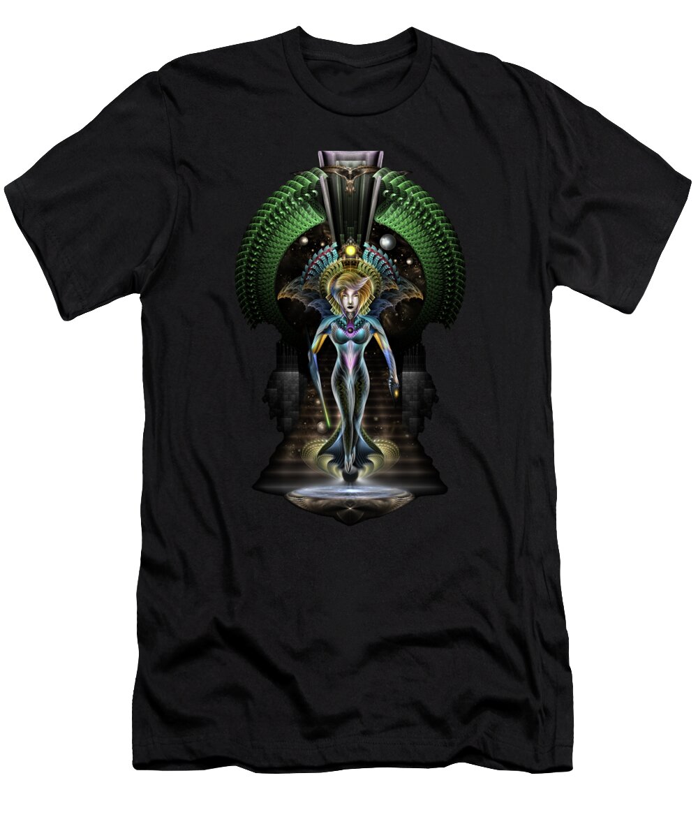 Majesty Of Trilia T-Shirt featuring the digital art The Majesty Of Trilia Fractal Fantasy Portrait by Rolando Burbon