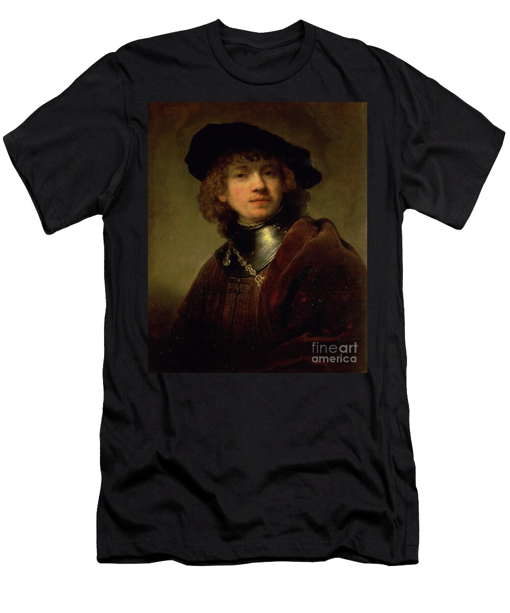 17th 17th 17th Xvii 18th Century T-Shirt featuring the painting tronie Of A Young Man With Gorget And Beret, 1639 by Rembrandt by Rembrandt Harmensz Van Rijn