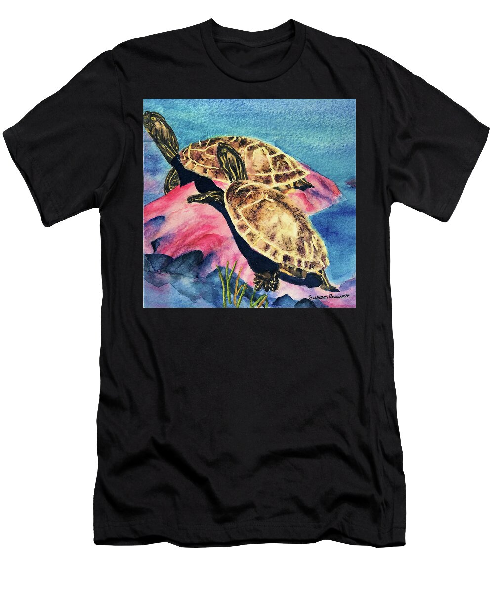 Animals T-Shirt featuring the painting Turtles by Susan Bauer
