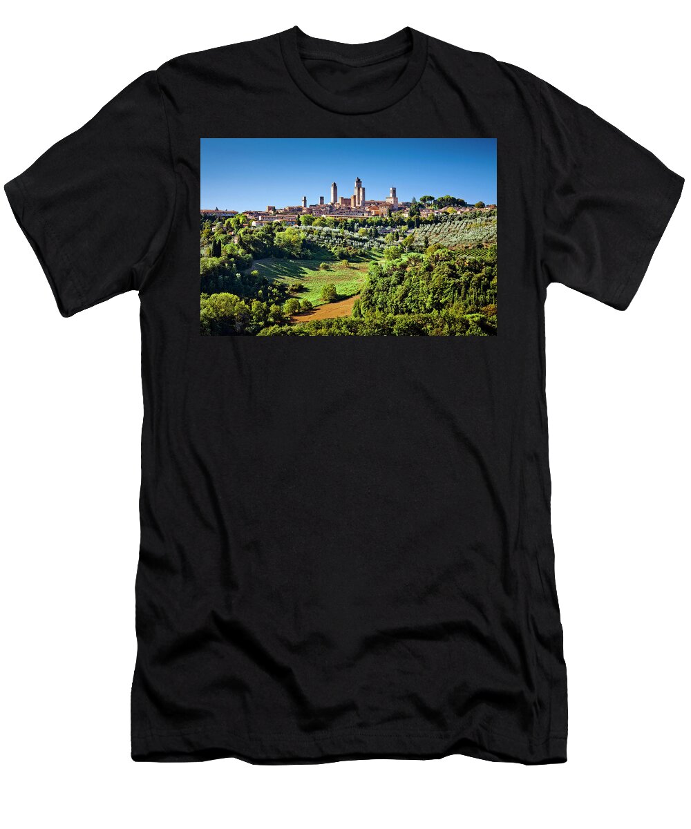 Estock T-Shirt featuring the digital art Tuscany, San Gimignano, Italy by Olimpio Fantuz