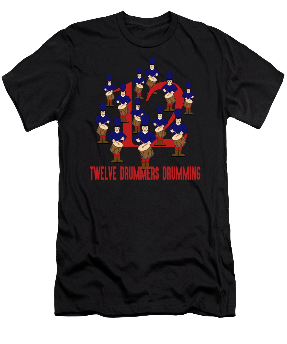 Twelve Drummers Drumming Song 12 Days Christmas Numbers Red T-Shirt by  Henry B - Pixels
