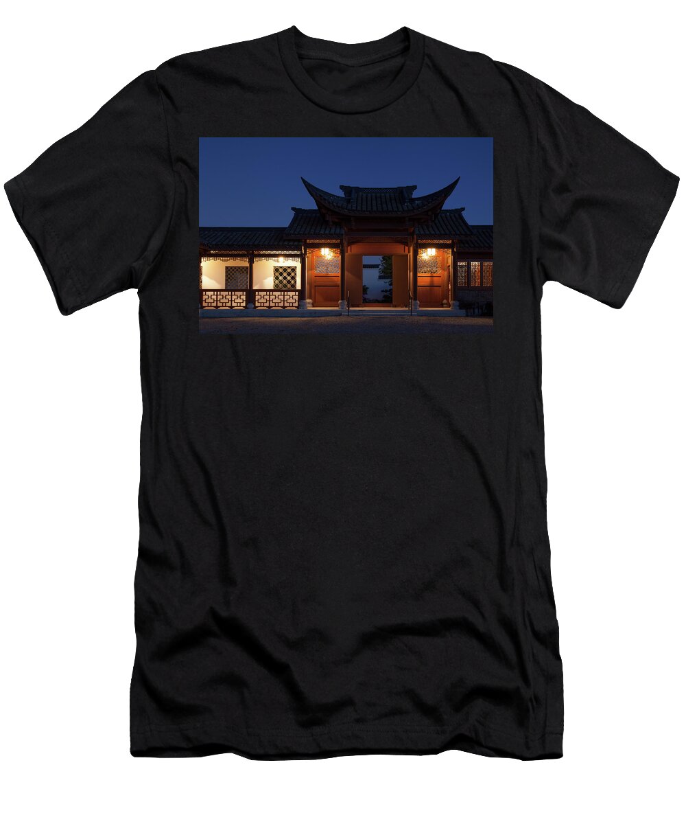 Chinese Garden T-Shirt featuring the photograph Twilight at the Gate by Briand Sanderson