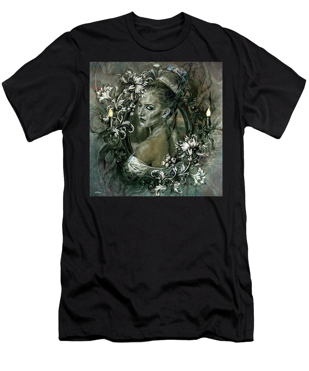 Flora T-Shirt featuring the mixed media Two Flames In Dreams Of Love 002 by Gayle Berry