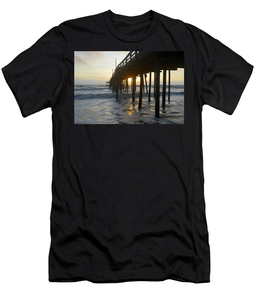 Obx Sunrise T-Shirt featuring the photograph Under the Pier 8/27 by Barbara Ann Bell