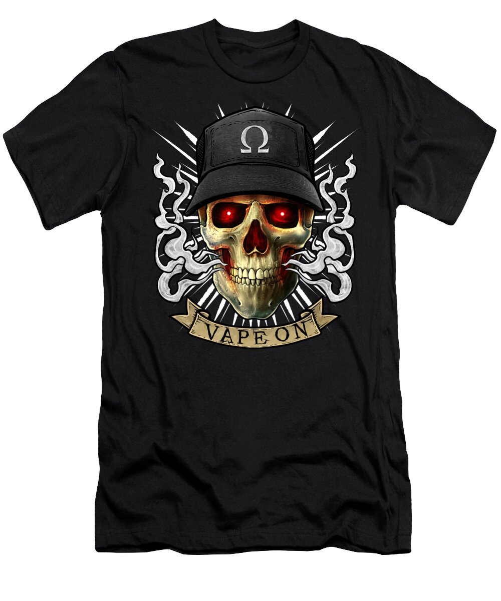 Vape T-Shirt featuring the digital art Vaping Skull Vape On Cloud Chaser Vaper by Mister Tee