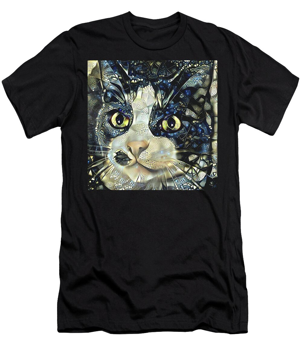 Black And White Cat T-Shirt featuring the digital art Versacci the Black and White Rescue Cat by Peggy Collins