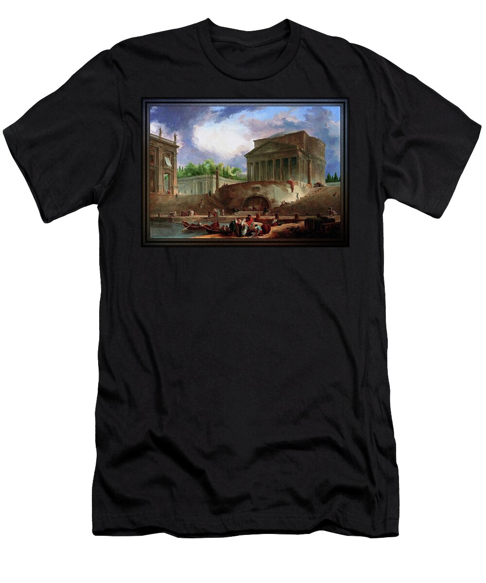 View Of Ripetta T-Shirt featuring the painting View of Ripetta by Hubert Robert by Rolando Burbon