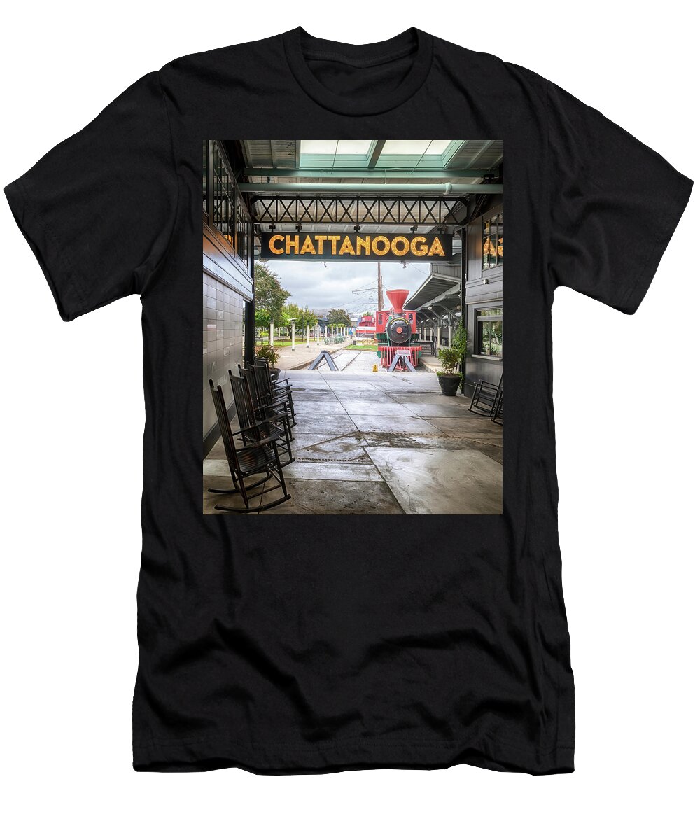 Train T-Shirt featuring the photograph Waiting at the Station by Susan Rissi Tregoning