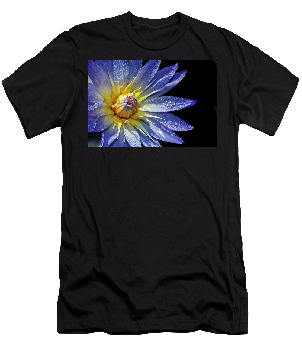 Water Lily Covered In Dew T-Shirt featuring the photograph Water Lily Covered In Dew by Wes and Dotty Weber