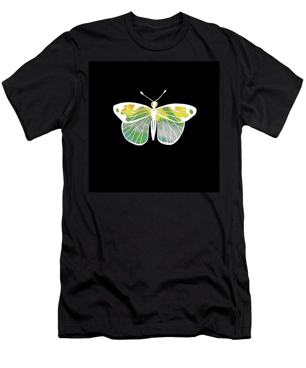 Butterfly T-Shirt featuring the painting Watercolor Butterfly On Black III by Irina Sztukowski