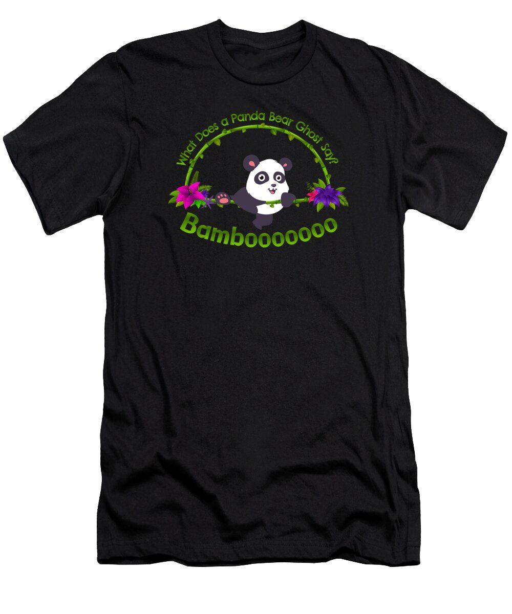 Animal T-Shirt featuring the digital art What Does The Panda Bear Ghost Say Bambooooooo by Lin Watchorn