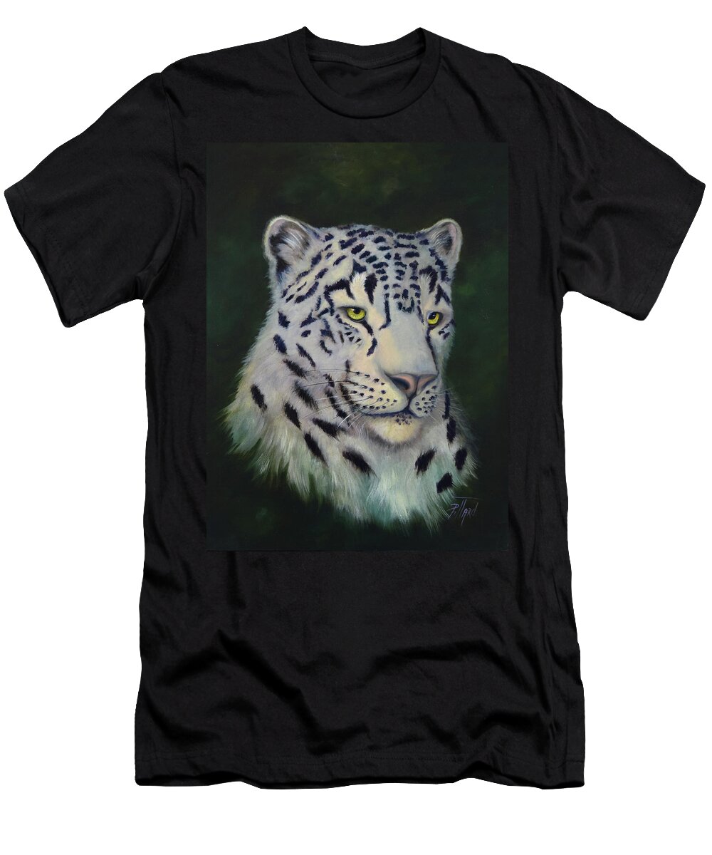 White Snow Leopard T-Shirt featuring the painting Snow Leopard by Lynne Pittard