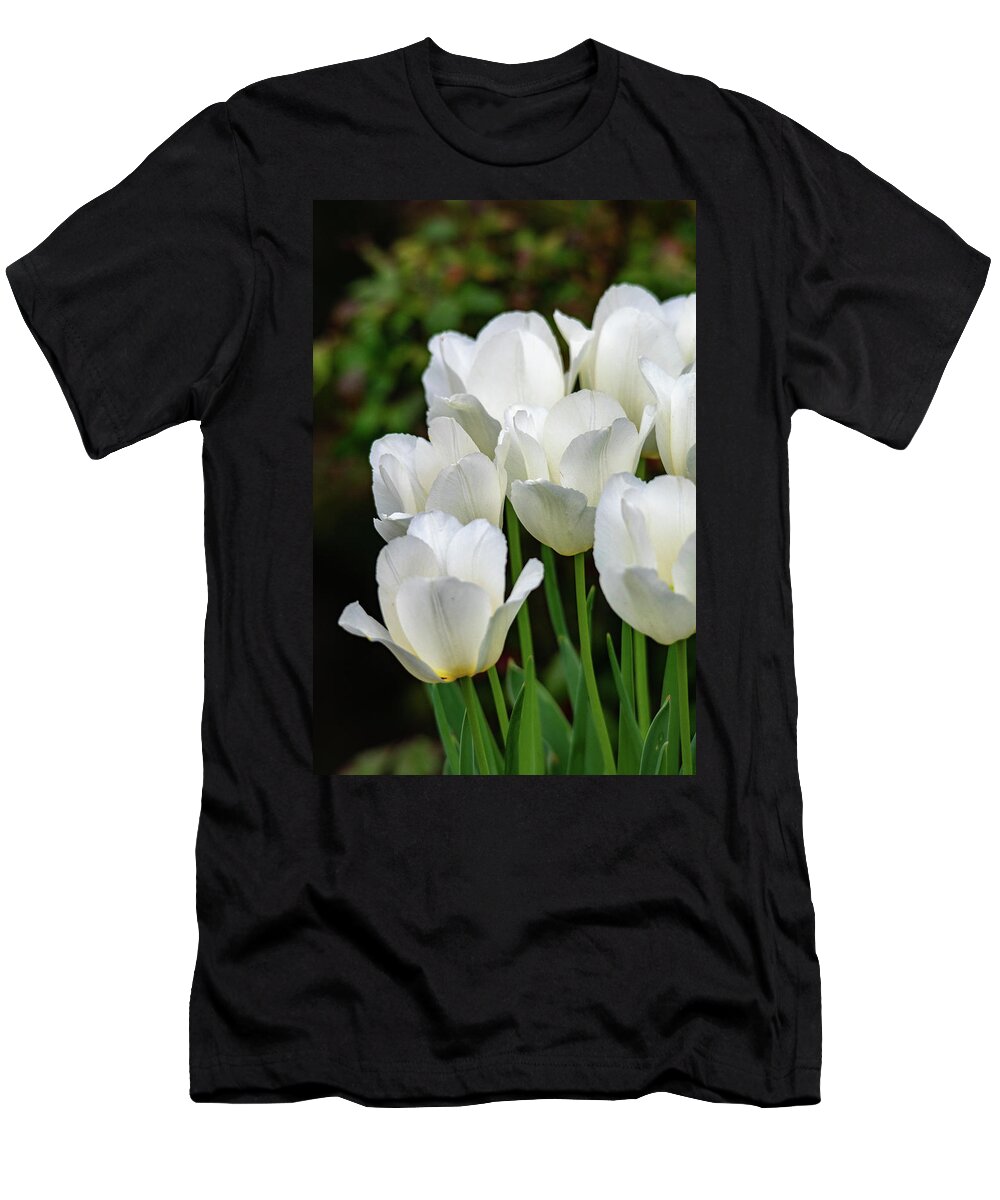 White T-Shirt featuring the photograph White Tulips Vertical by Mary Ann Artz