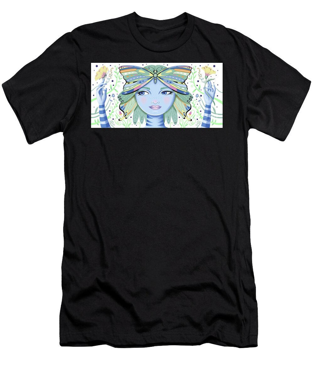 Fantasy T-Shirt featuring the digital art Insect Girl, Winga - Oblong White by Valerie White
