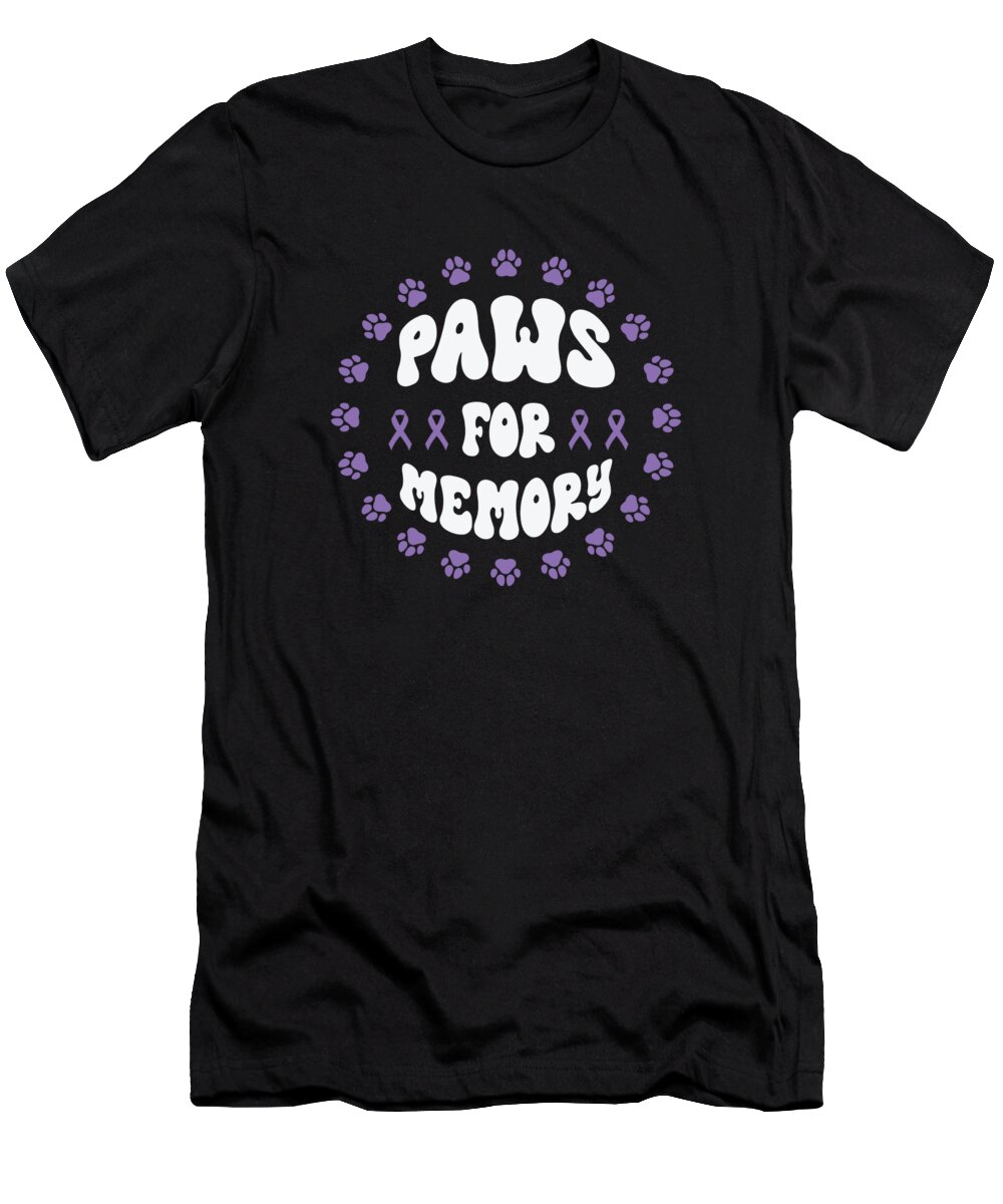 Alzheimers Awareness T-Shirt featuring the digital art Alzheimers Awareness Pet Purple Ribbon Paws #1 by Toms Tee Store