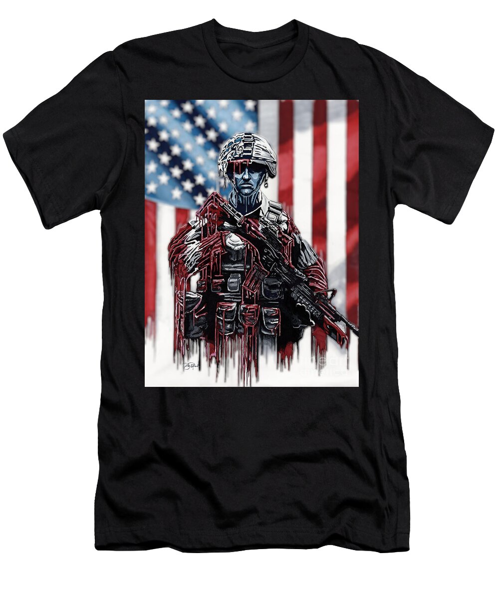 United T-Shirt featuring the drawing American Soldier #1 by Bill Richards