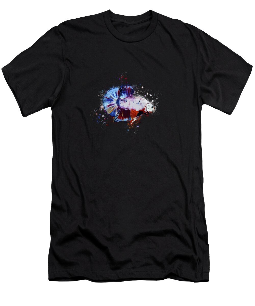 Artistic T-Shirt featuring the digital art Artistic Candy Multicolor Betta Fish by Sambel Pedes