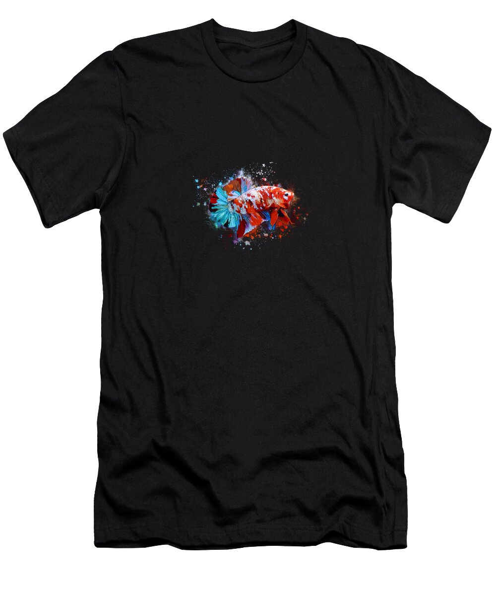 Artistic T-Shirt featuring the digital art Artistic Galaxy Koi Betta Fish by Sambel Pedes