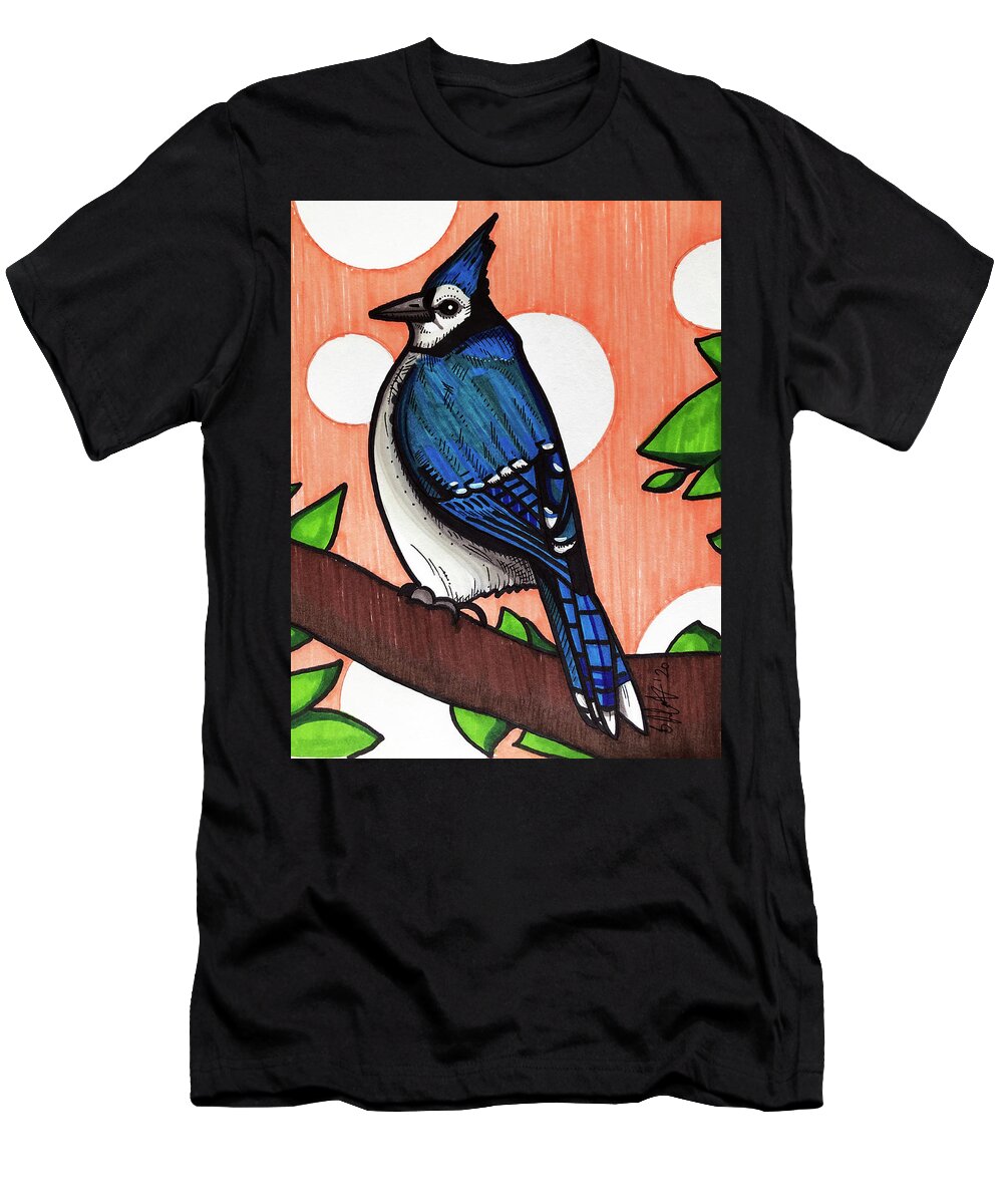 Blue Jay T-Shirt featuring the drawing Blue Jay #1 by Creative Spirit