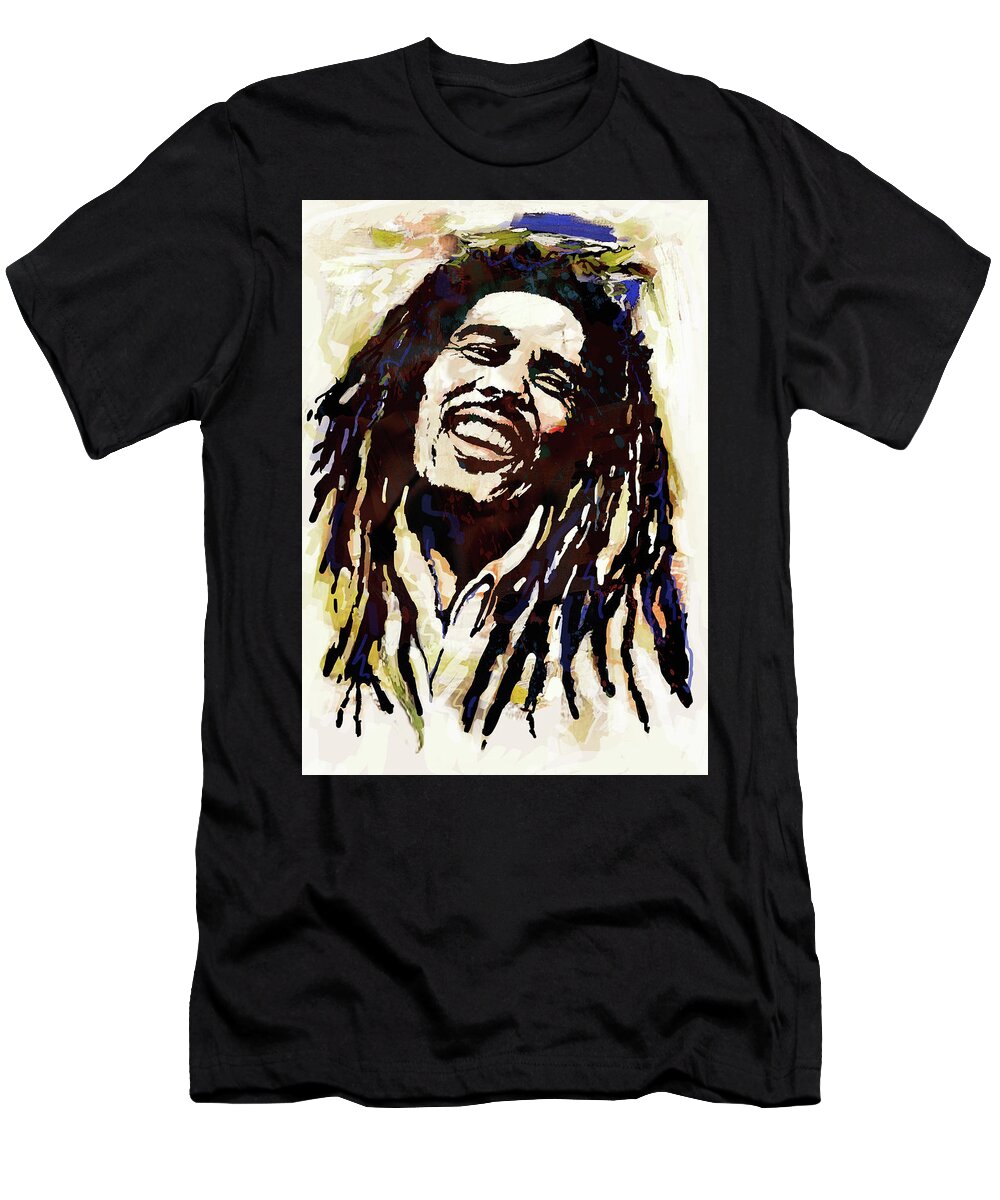 Bob Marley Art Drawing Sketch Portrait T-Shirt featuring the mixed media Bob Marley pop arts poser #1 by Kim Wang