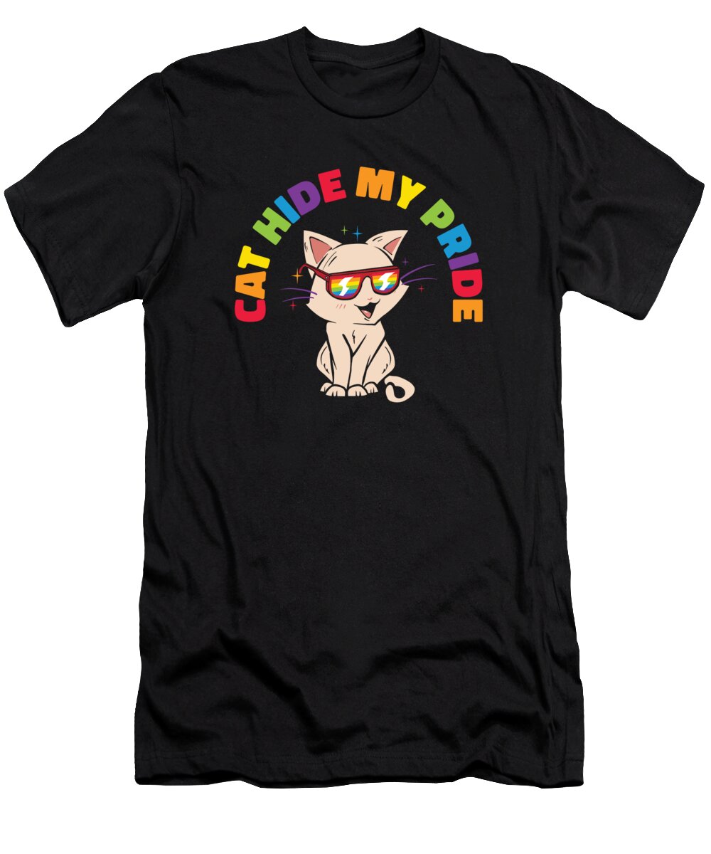 Cat T-Shirt featuring the digital art Cat Hide my Pride LGBT Cats and Women #1 by Toms Tee Store