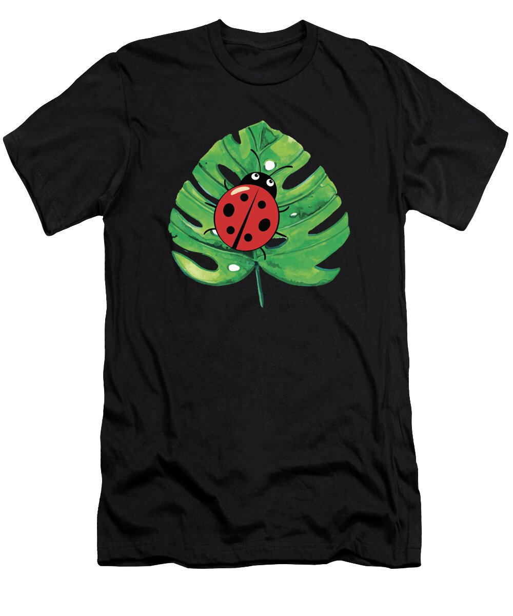 Cute T-Shirt featuring the digital art Cute Ladybug On a Leaf #1 by Eboni Dabila